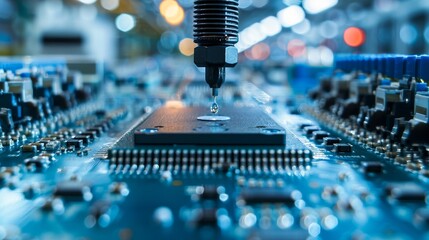 Industry: A high-tech manufacturing facility producing cutting-edge electronics - obrazy, fototapety, plakaty
