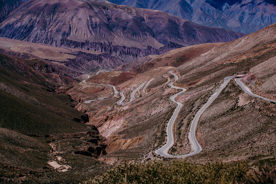 scenic view of the route to the Cuesta del Lipan of the Andes mountain range in the Argentine province of Jujuy