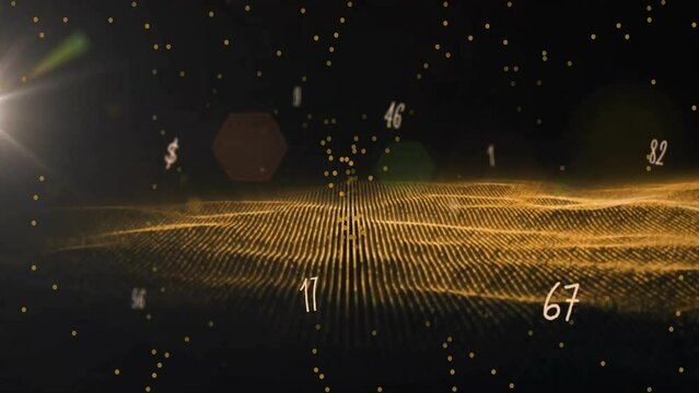 Animation of numbers over light spots and trails on black background