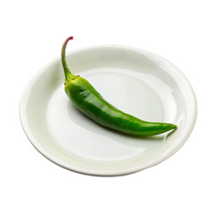 Green chili on white plate. isolated on transparent background.