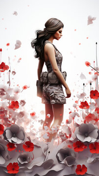 Woman Surrounded by Red Poppies Illustration

