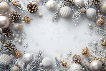 Elegant Xmas Background With Silver Ornaments