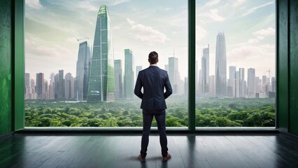 Vision of Progress: Man Overlooking the Cityscape