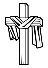 Christian wooden cross. Happy Easter image. Religious symbol. - 763515405
