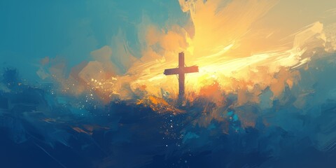 abstract digital art illustration of cross with dramatic light and shadow