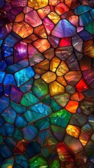 Abstract design mimicking stained glass, with a web of vibrant colors and light creating a captivating visual texture.