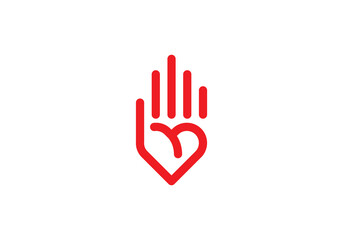 love hands logo design. hello heart health care icon template