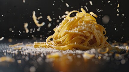 pasta without sauce, adorned with cheese, against a captivating backdrop that pays homage to the rich tradition and exquisite flavors of Italian cuisine.