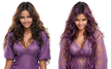 Set of Person. Graceful Elegance. Women's Portraits on Transparent Backgrounds.