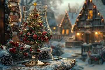 Christmas Tree in Glass Vase on Table