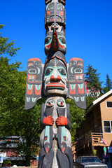 Chief Johnson totem pole was carved by Israel Shotridge and raised in 1989 in Ketchikan. It...