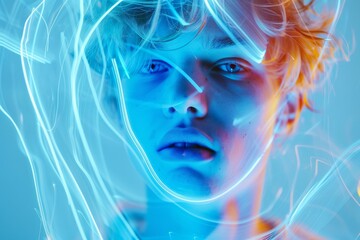  long exposure artistic creative portrait. Young handsome man profile. - obrazy, fototapety, plakaty