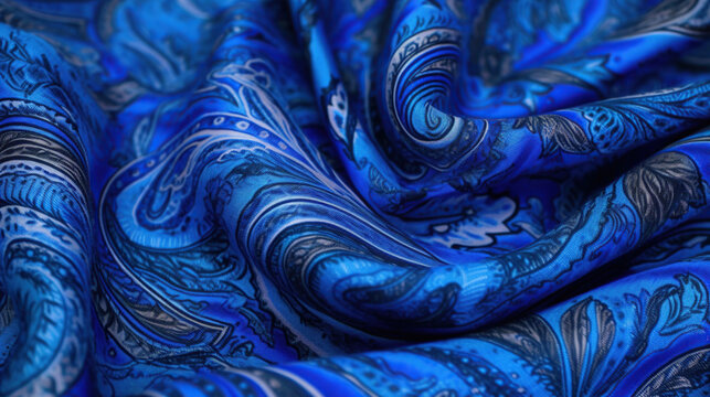 Blue paisley silk chiffon mod fabric