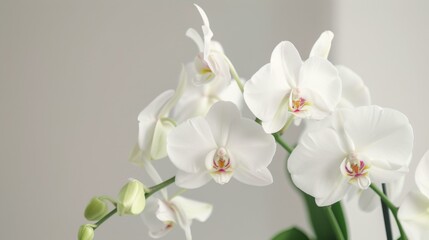 Naklejka na ściany i meble White orchid flowers in bloom showcasing petals, botany, elegance, flora, and delicate beauty
