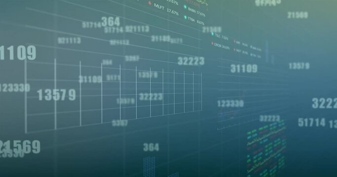 Animation of data processing over diagrams and stock market