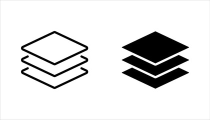 Layers icon set, Three levels stacked, vector illustration on white background