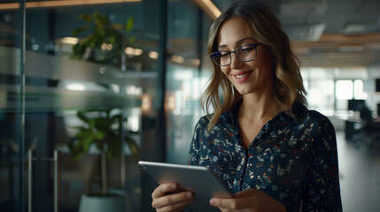 Contemporary Businesswoman with Tablet in Office Setting