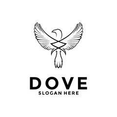 Bird dove icon logo vector, line art dove logo design template