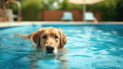 dog bathing in pool, happy summer bathing