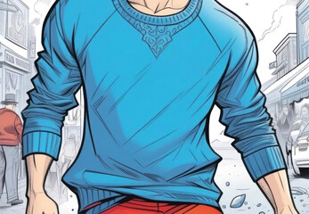 Bold and vibrant comic book art captures a dynamic hero in blue