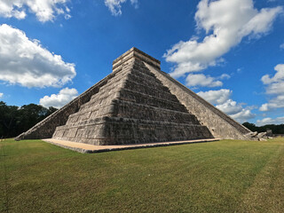 Chichen Itza maya temple in Mexico. Angle view for the serpent