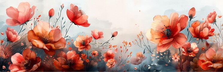 red poppies, watercolor clipart on light.
Concept: background for wedding invitations, greeting cards, wrapping paper, gardening and floristry.