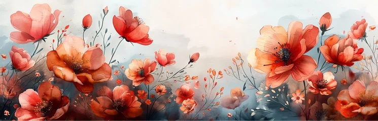 Fotobehang red poppies, watercolor clipart on light. Concept: background for wedding invitations, greeting cards, wrapping paper, gardening and floristry. © Marynkka_muis