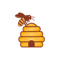 yellow Bee and bee Hive silhouette Vector and icon for download