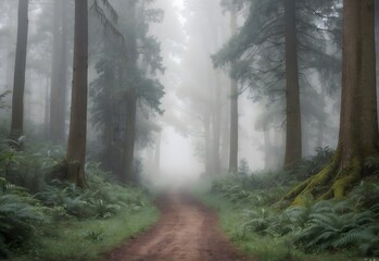 Misty forest path, generative AI