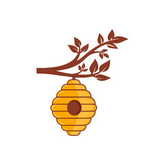 Tree with a bee Hive Vector and icon for download