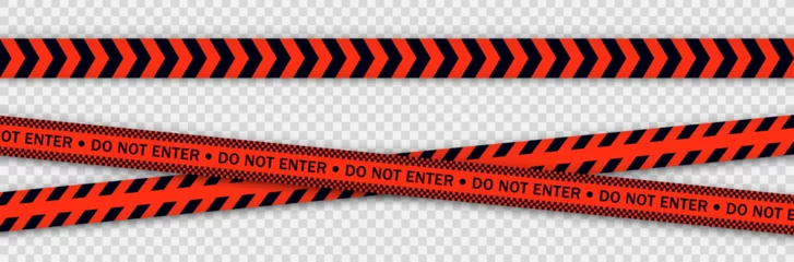 Tuinposter Realistic red barricade tape. Police warning line. Danger or hazard stripe. Under construction sign. Vector illustration. © Little Monster 2070