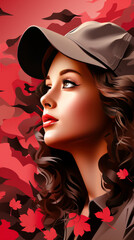 Retro Woman in Hat with Autumn Leaves

