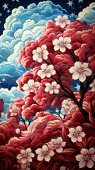 Vibrant Floral Artwork with Clouds

