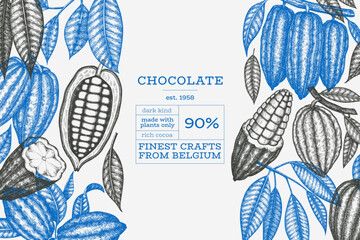 Cocoa Banner Template. Chocolate Retro Cocoa Beans Background. Vector Vintage Style Hand Drawn Illustration. - 763522600