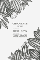 Cocoa Banner Template. Chocolate Retro Cocoa Beans Background. Vector Vintage Style Hand Drawn Illustration. - 763522614