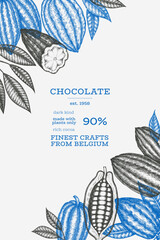 Cocoa Banner Template. Chocolate Retro Cocoa Beans Background. Vector Vintage Style Hand Drawn Illustration.
