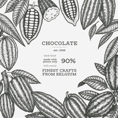 Cocoa Banner Template. Chocolate Retro Cocoa Beans Background. Vector Vintage Style Hand Drawn Illustration.