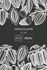 Cocoa Chalk Board Vector Banner Template. Chocolate Retro Cocoa Beans Background. Vintage Style Hand Drawn Illustration. - 763522622
