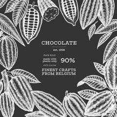 Cocoa Chalk Board Vector Banner Template. Chocolate Retro Cocoa Beans Background. Vintage Style Hand Drawn Illustration.