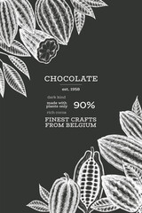 Cocoa Chalk Board Vector Banner Template. Chocolate Retro Cocoa Beans Background. Vintage Style Hand Drawn Illustration. - 763522627