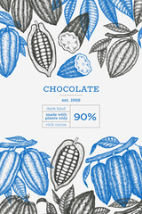 Cocoa Banner Template. Chocolate Retro Cocoa Beans Background. Vector Vintage Style Hand Drawn Illustration. - 763522635