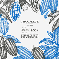 Cocoa Banner Template. Chocolate Retro Cocoa Beans Background. Vector Vintage Style Hand Drawn Illustration. - 763522637