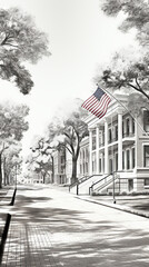 American Flag on Building Exterior

