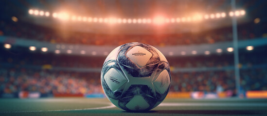 Soccer ball in the stadium Soccer game concept. - obrazy, fototapety, plakaty