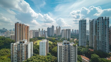 Fototapeta premium a developed city and a green park, wide angle city view