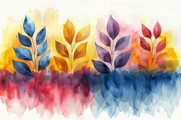 Watercolor illustration with branches and leaves, cold blue and warm pink shades.
Concept: Design of postcards, background elements of websites and applications