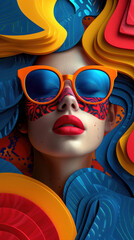 Obraz premium Image of a girl's makeup in the Cluttercore trend using rich colors and bold strokes.