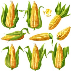 Corn cobs icons isolated on white background.