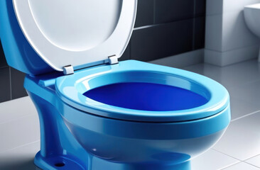 Elevate your bathroom's look with this vibrant blue toilet