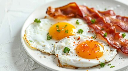 Classic Breakfast: Sunny Side Up Eggs with Crispy Bacon. Generative ai